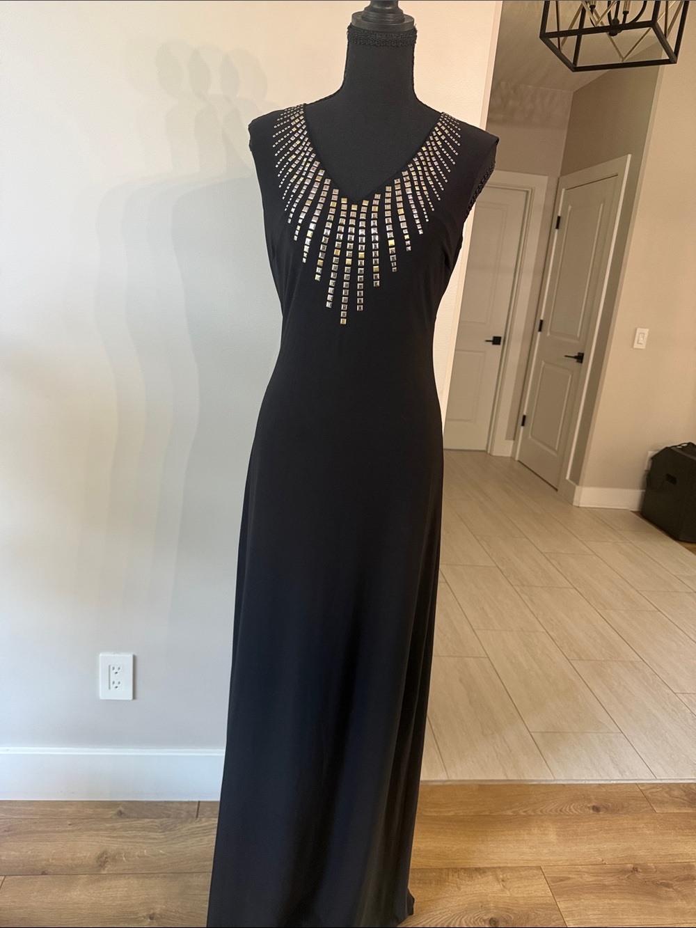 Cache Black Maxi Dress with Silver Stud Accents